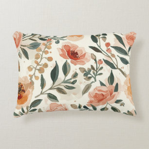 Orange Watercolor Flowers Botanical Painting Accent Pillow