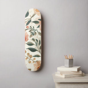 Orange Watercolor Flowers Botanical Painting Skateboard