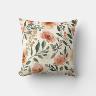 Orange Watercolor Flowers Botanical Painting Throw Pillow