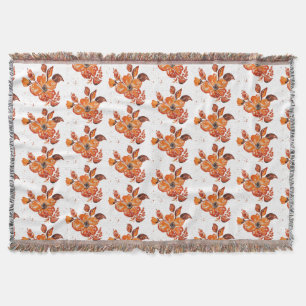 Orange Watercolor Flowers I Throw Blanket