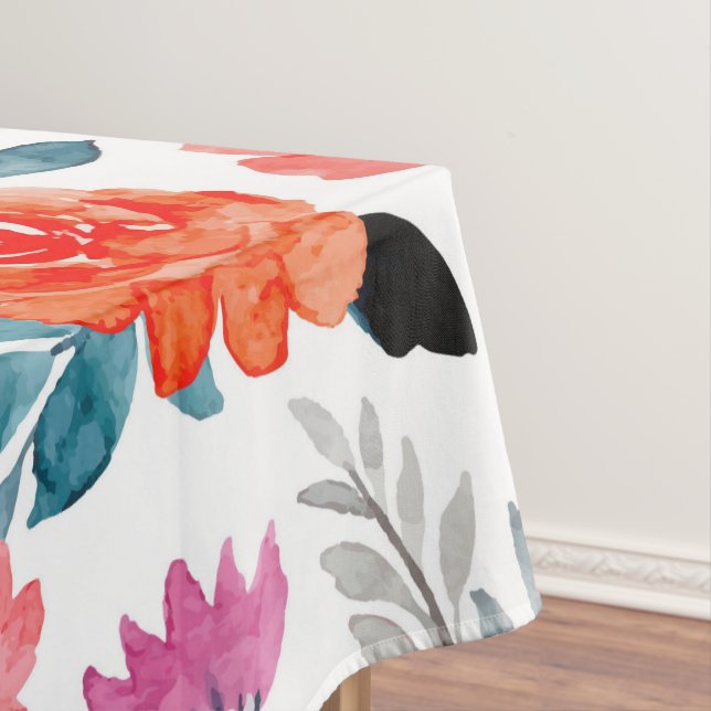 Orange Watercolor flowers Tablecloth (In Situ)