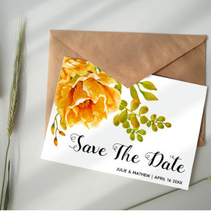 Orange watercolor flowers wedding Save the Date Announcement Postcard