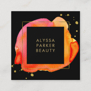 Orange Watercolor Gold Splash Social Media Square Business Card