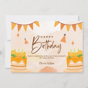 Orange Watercolor Happy Birthday Invitation