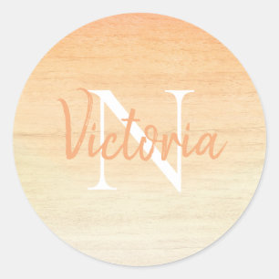 Orange Watercolor Monogram Name Script Classic Round Sticker