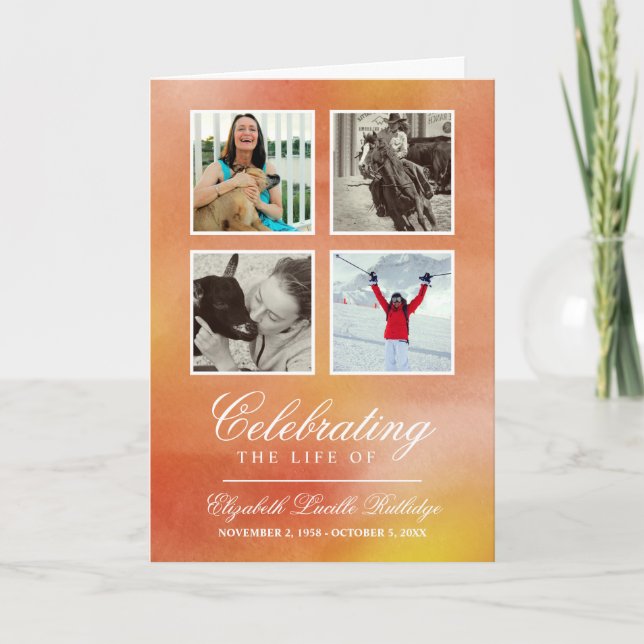 Orange Watercolor - Photo Funeral Program (Front)