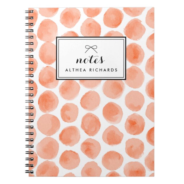 Orange Watercolor Polka Dots Pattern Personalized Notebook (Front)