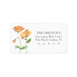 Orange Watercolor Poppies Label
