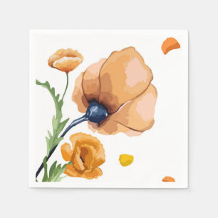 Orange watercolor poppy  napkin