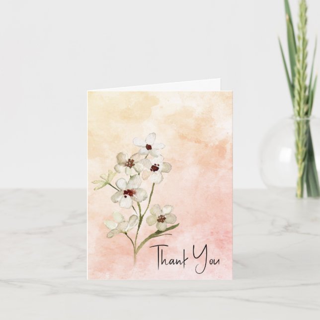 Orange Watercolor Posy Thank You Card (Front)