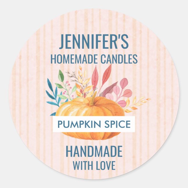 Orange Watercolor Pumpkin Fall Season Classic Round Sticker (Front)