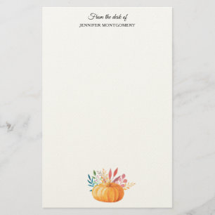 Orange Watercolor Pumpkin Fall Season Stationery
