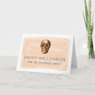 Orange Watercolor Skull Halloween Greeting Card