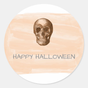 Orange Watercolor Skull Halloween Stickers