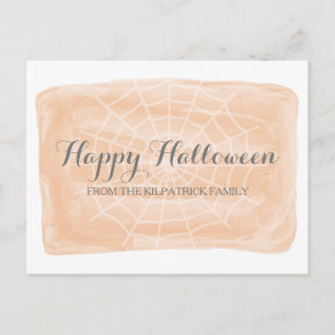 Orange Watercolor Spider Web Halloween Postcard