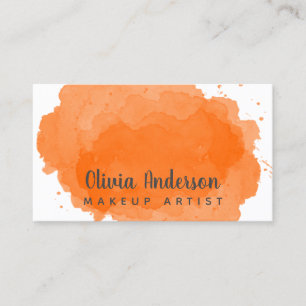 Orange watercolor Splash makeup typography Business Card