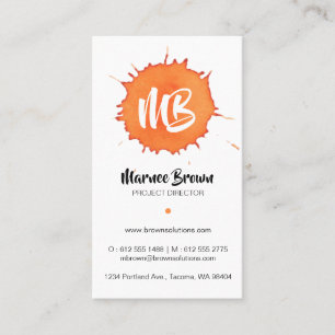 Orange Watercolor Stain - Monogram Business Card