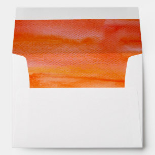orange watercolor swash beach wedding envelope