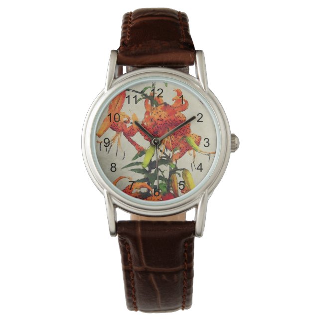 Orange Watercolor Tiger Lily 1 Watch (Front)