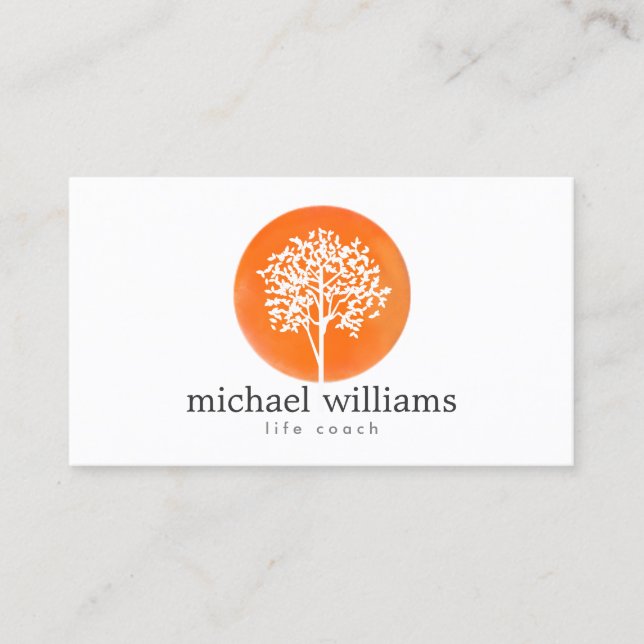 Orange Watercolor Tree Life Coach II Business Card (Front)