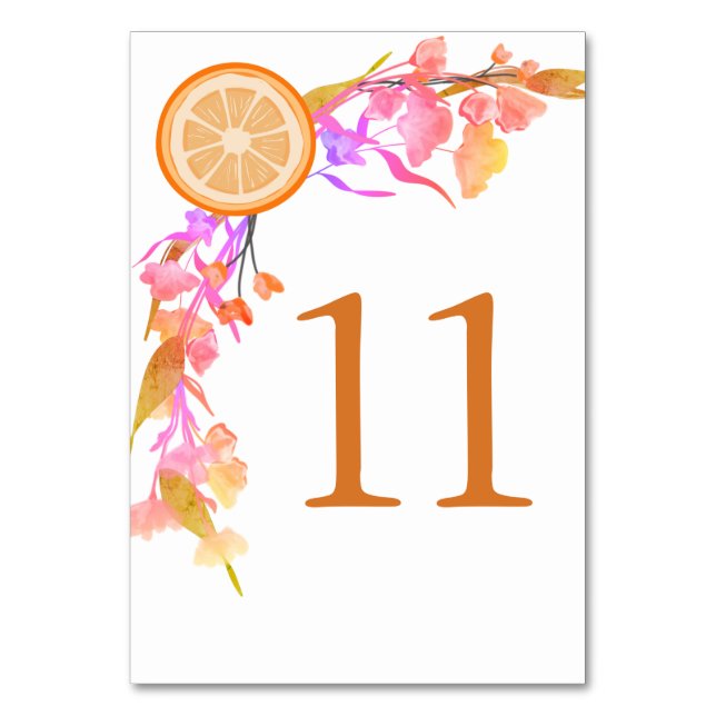 Orange Watercolor Wildflower Fruit  Table Number (Front)