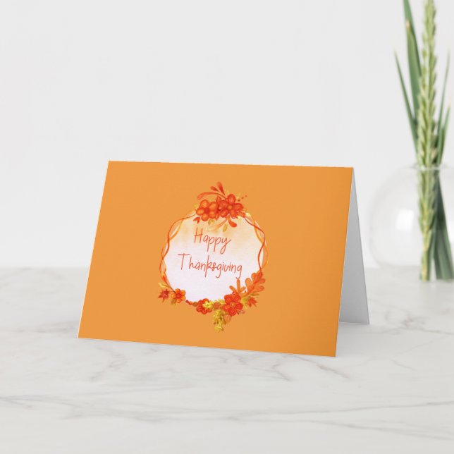 Orange Watercolor Wreath Thanksgiving Card (Front)