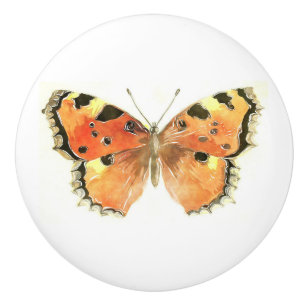 Orange Watercolour Butterfly Ceramic Knob