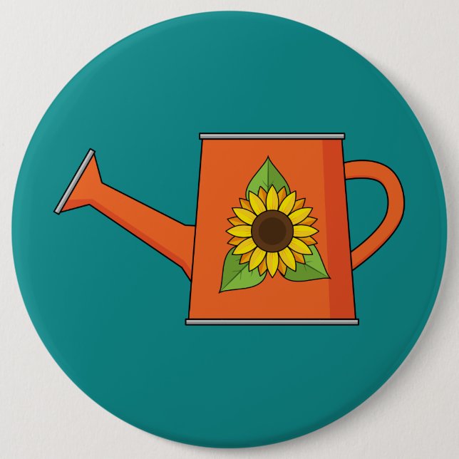 Orange Watering Can with Sunflower 6 Inch Round Button (Front)
