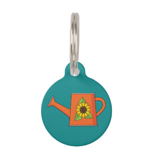 Orange Watering Can with Sunflower   Add Name Pet Tag