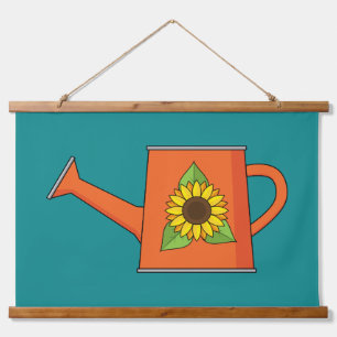 Orange Watering Can with Sunflower Hanging Tapestry