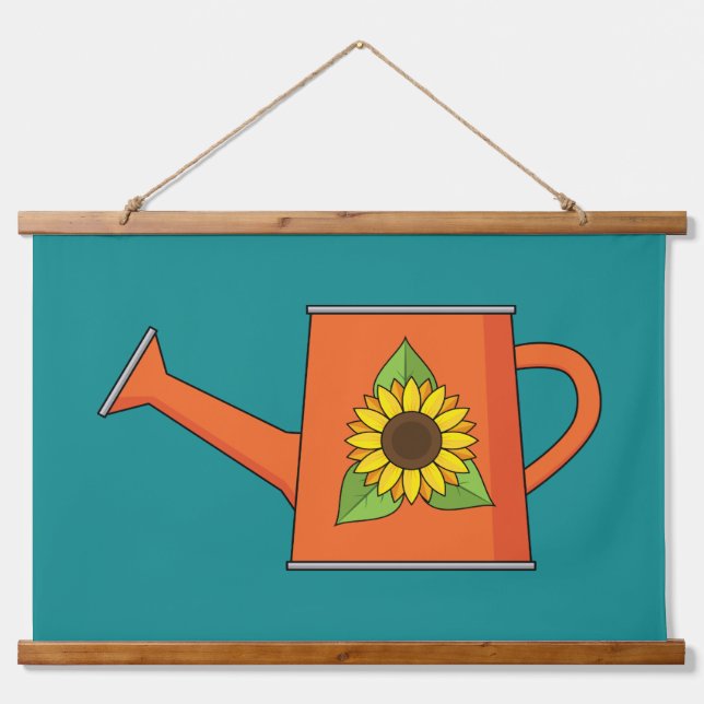 Orange Watering Can with Sunflower Hanging Tapestry (Front)