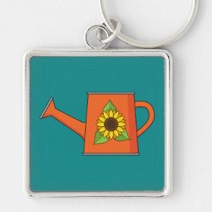 Orange Watering Can with Sunflower Keychain