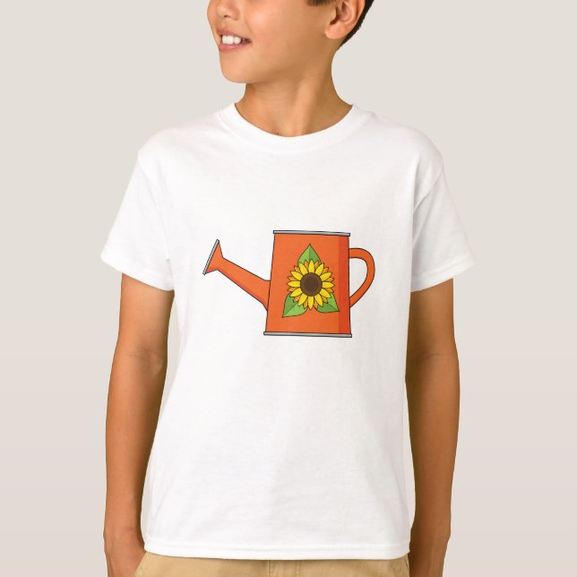 Orange Watering Can with Sunflower T-Shirt (Front)