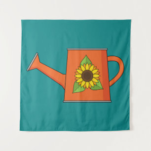 Orange Watering Can with Sunflower Tapestry