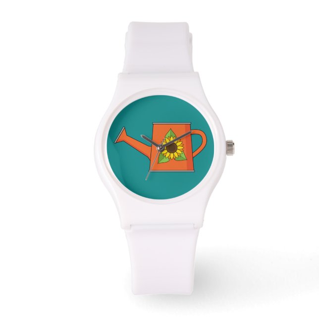 Orange Watering Can with Sunflower Watch (Front)