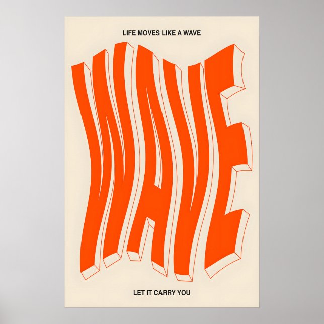 Orange Wave Typography Art Print Modern Kinetic (Front)