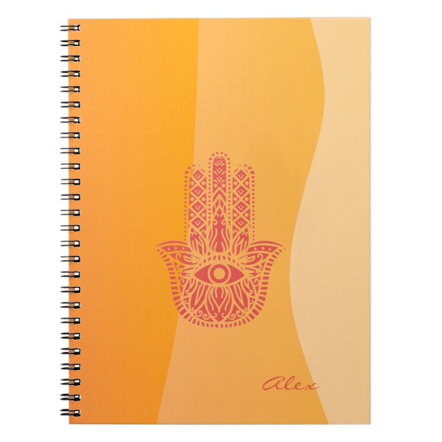 Orange Waves Simple Red Hamsa Personalized Notebook (Front)
