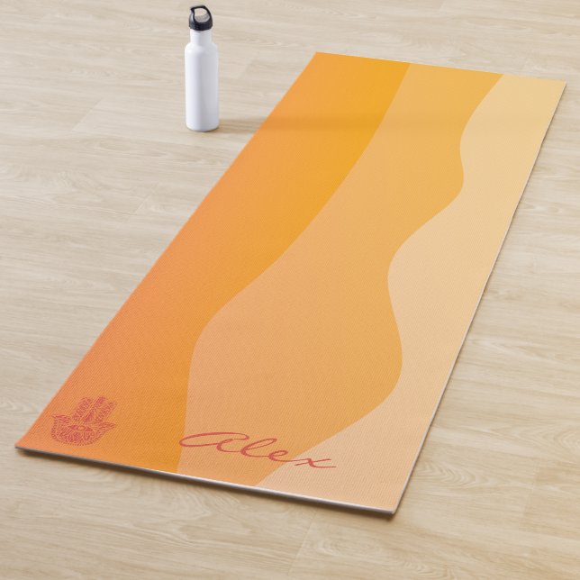 Orange Waves Simple Red Hamsa Personalized Yoga Mat (In Situ)