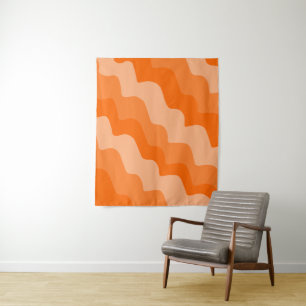 Orange wavy ocean waves gradient  tapestry