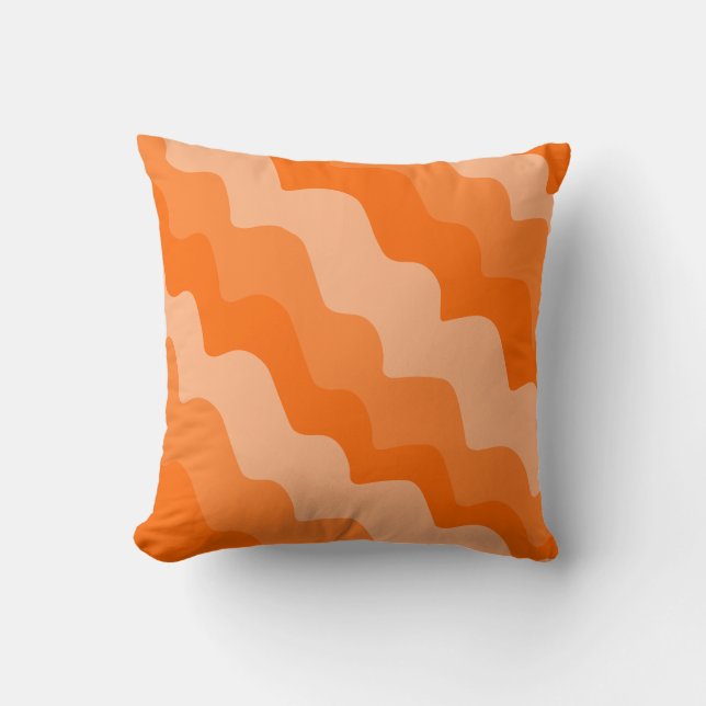 Orange wavy ocean waves gradient  throw pillow (Front)