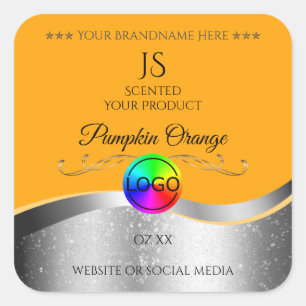Orange Wavy Silver Logo and Monogram Product Label