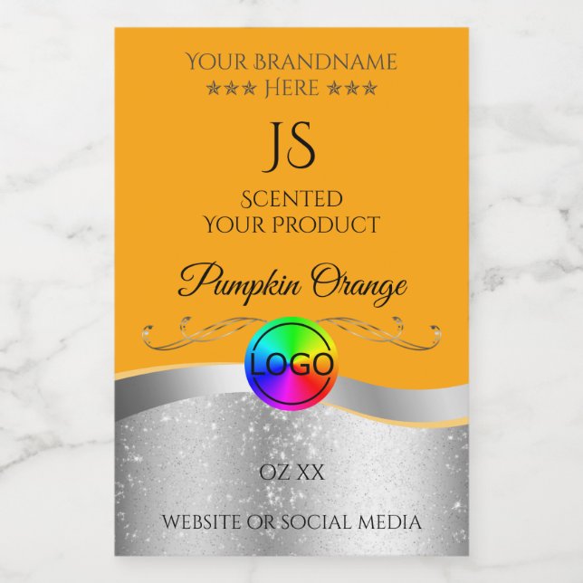 Orange Wavy Silver Logo and Monogram Product Label (Single Label)