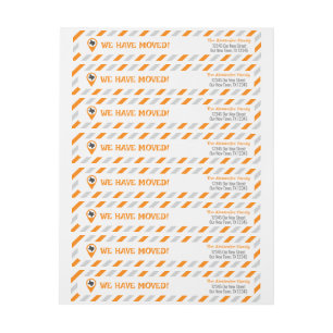 Orange We Have Moved Striped Moving  Wrap Around Label