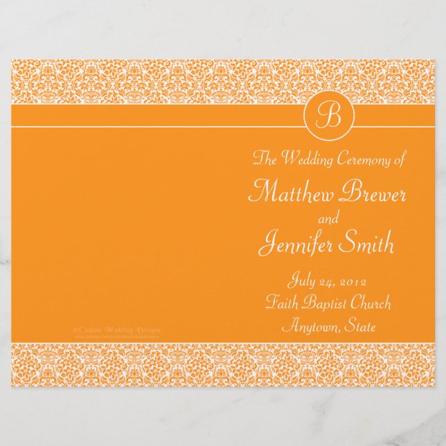 Orange Wedding Order of Service & Ceremony Program (Front)