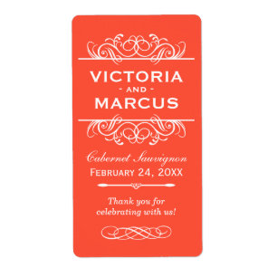 Orange Wedding Wine Bottle Monogram Favour Labels