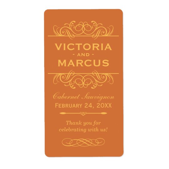 Orange Wedding Wine Bottle Monogram Favour Labels