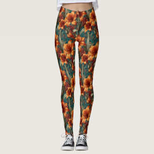 Orange Weightlifting Amaryllis Themed Bridal  Leggings