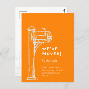 Orange We've Moved Distressed Mailbox Moving Postcard