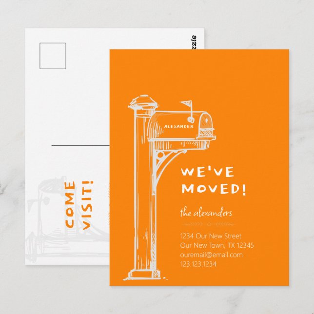 Orange We've Moved Distressed Mailbox Moving Postcard (Front/Back)