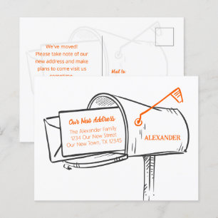 Orange We've Moved Distressed Mailbox Moving Postcard
